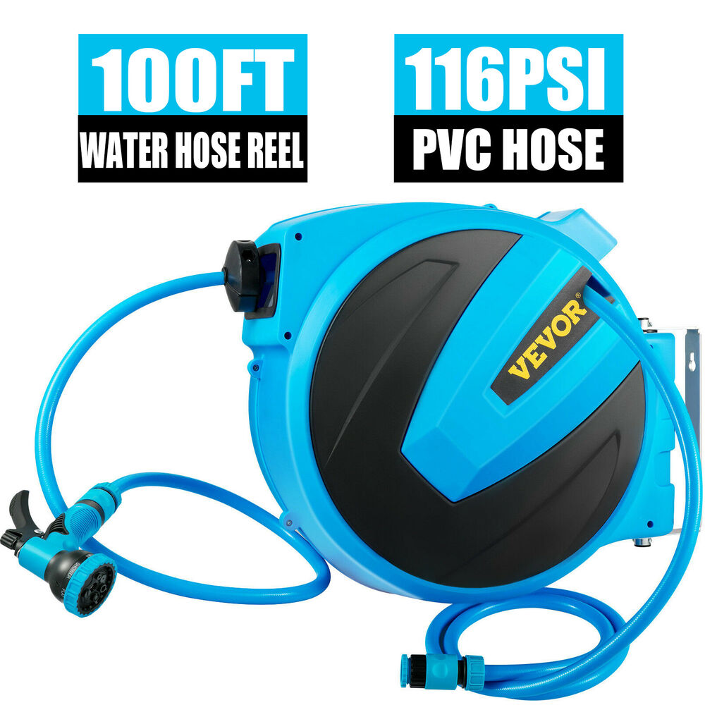 100' Garden Water Hose Reel 1/2" Retractable Auto Rewind Wall Mounted w/Spay Gun