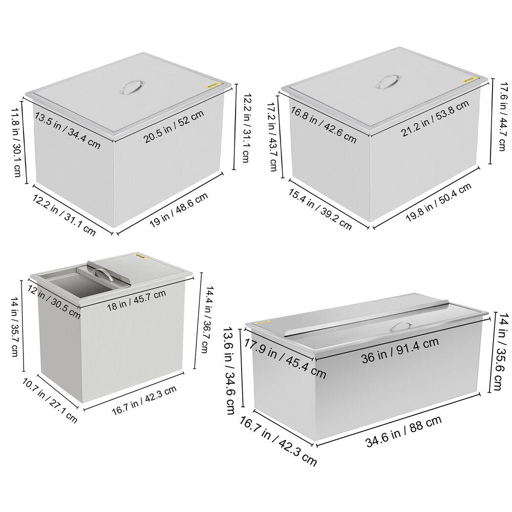 7 Sizes Drop In Ice Chest Bin Boxes W/ Cover Stainless Steel Outdoor/Indoor 304