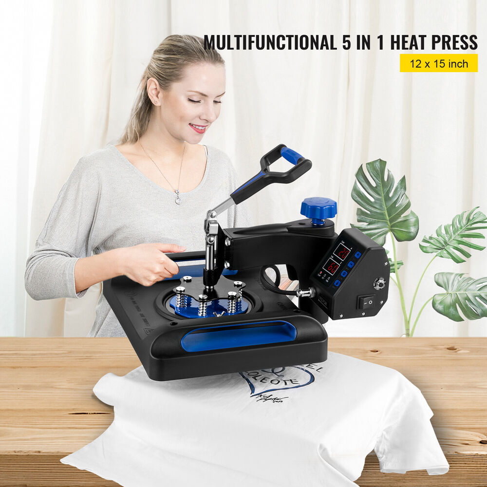 5 in 1 Heat Press Machine Swing Away T-Shirt Mug Hat 12"x15" Digital Transfer