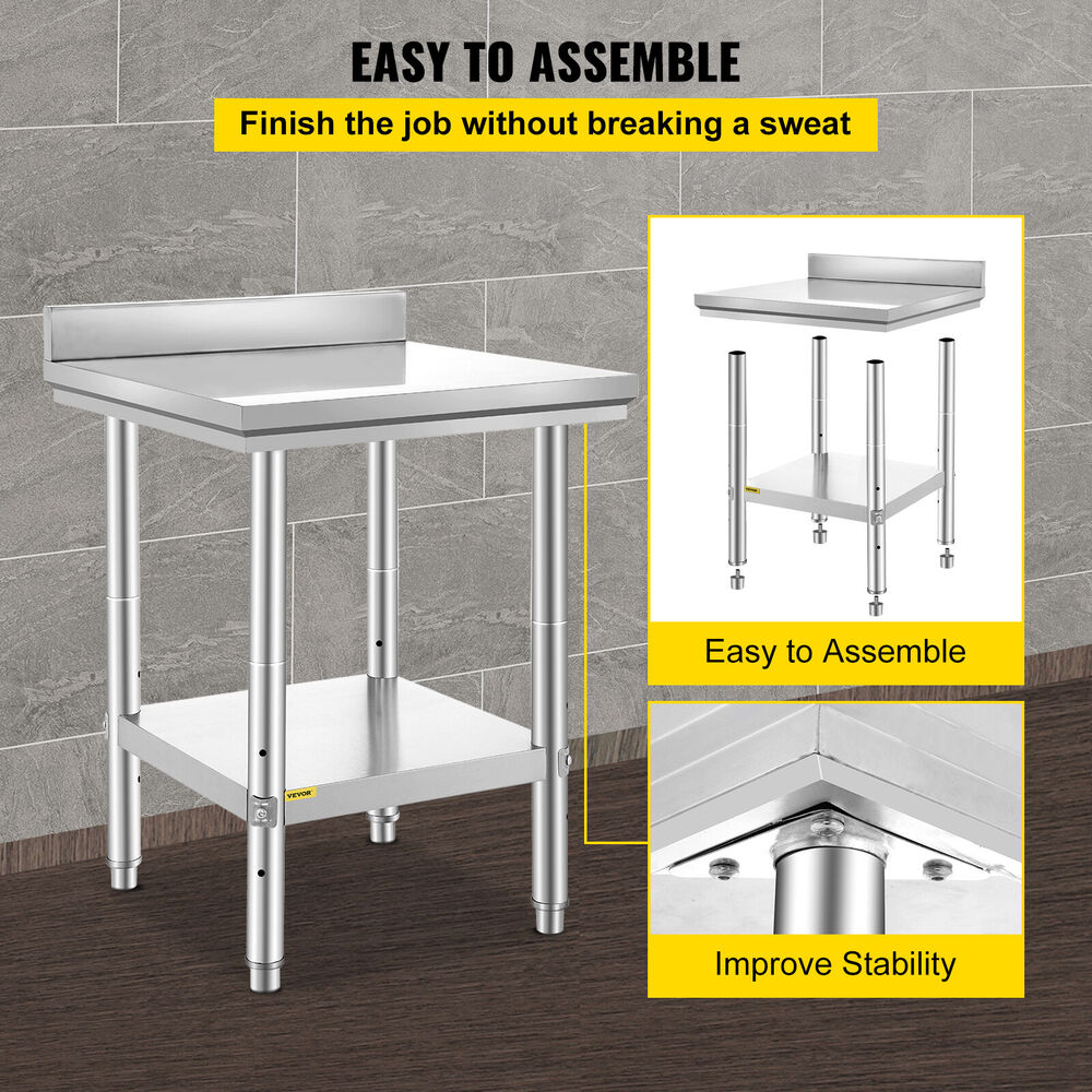 24"x24"x34.6" Stainless Steel Work Table Restaurant Kitchen Food Prep Commercial