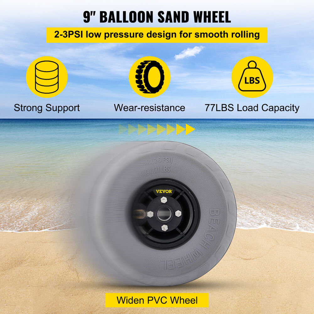 10" Pneumatic PU Tire Beach Wheel Balloon Wheel For Kayak Cart Beach Trolley 2Pc