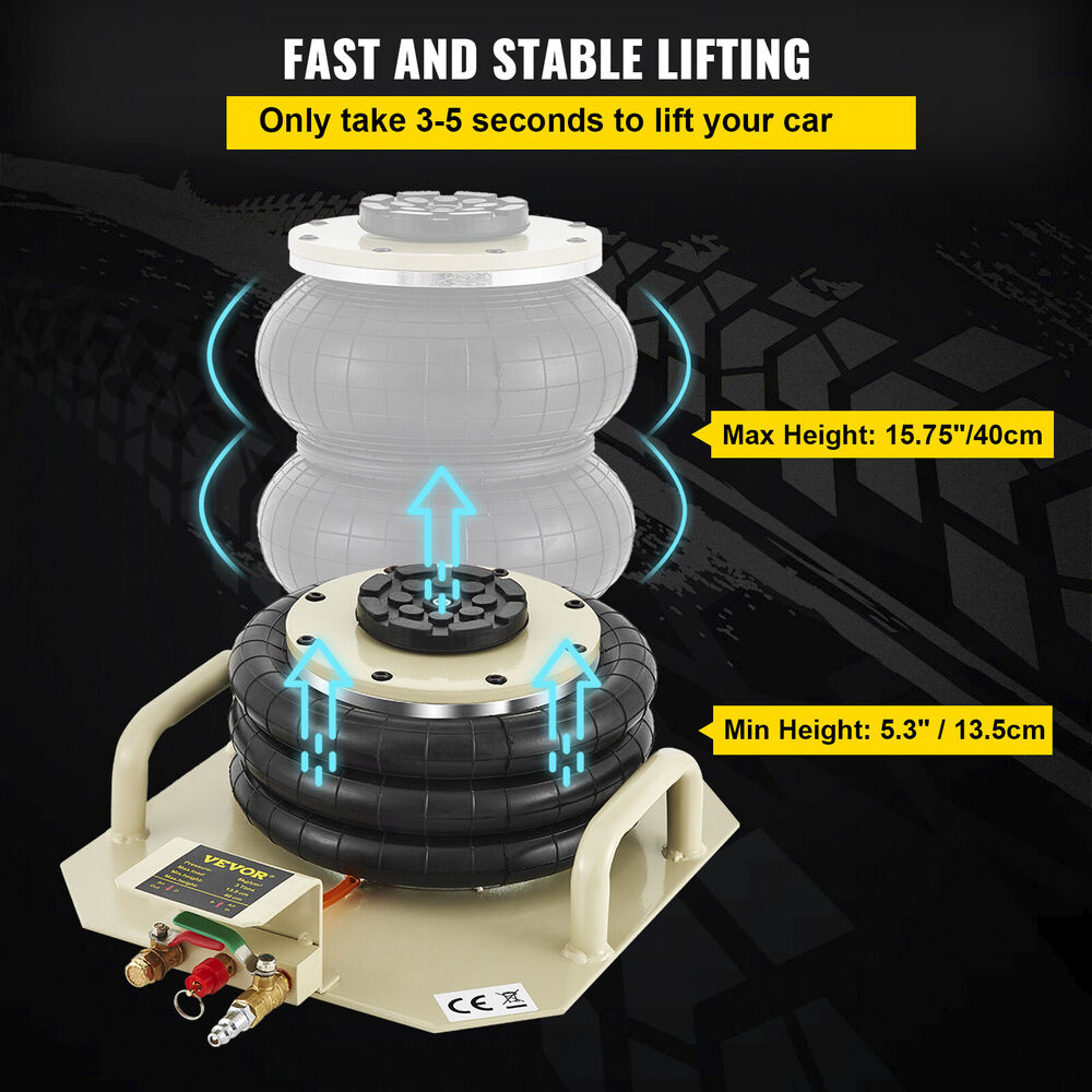 Triple Bag Air Pneumatic Jack 3 Ton 6600 lbs Jacking Compressed Air 16 Inch
