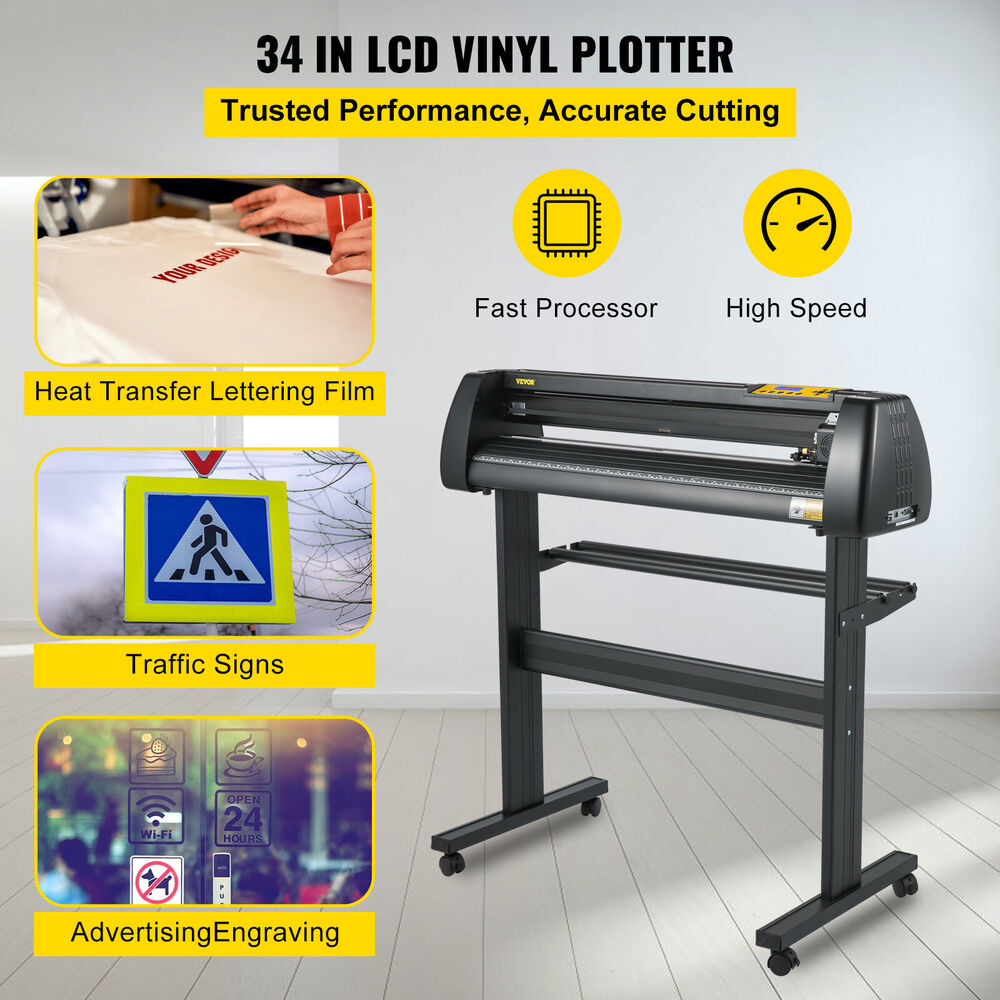 34" Vinyl Cutter Plotter Cutting Machine Kit w/SignSoftware 3 Blades LCD Screen