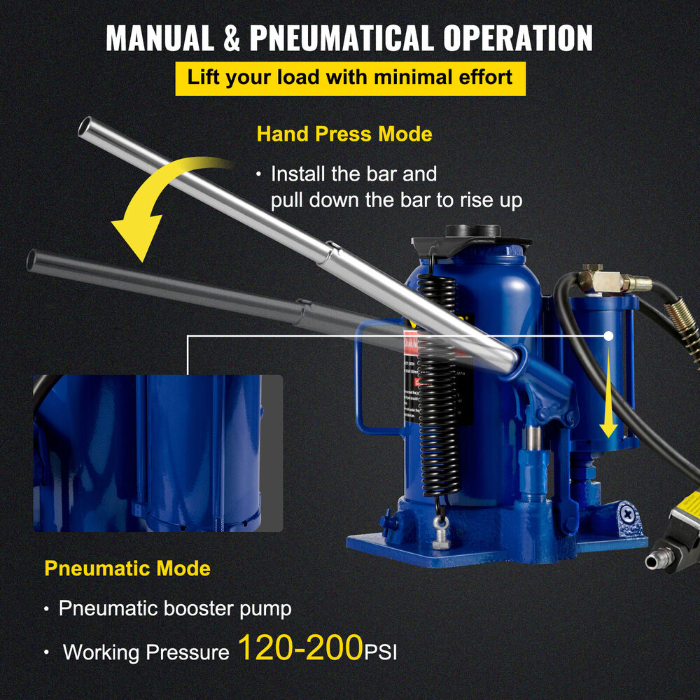 Air Hydraulic Bottle Jack 20 Ton Manual 44092lb Heavy Duty Auto Truck RV Repair