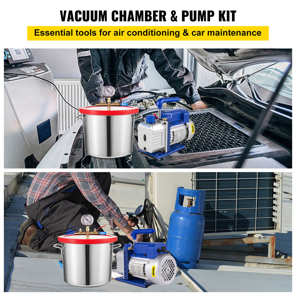 4 CFM Vacuum Pump 2 Gallon Vacuum Chamber Degassing Kit 1/3HP Single Stage